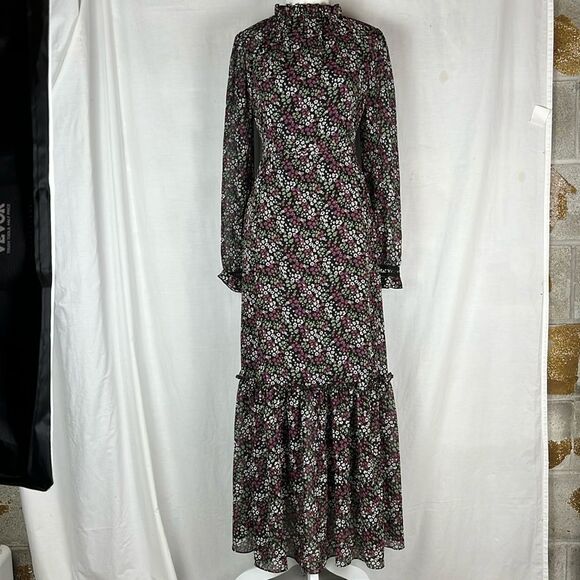 Me + Em Boho Purple and White Ditzy Intricate Floral Maxi Dress with Belt - Picture 1 of 15